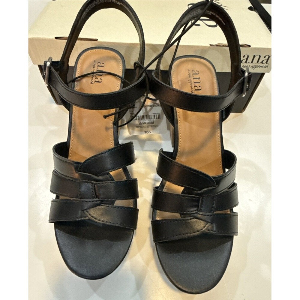 a.n.a Billie Platform Sandals Women Size 10 Black Brand New Cork Heel Strappy